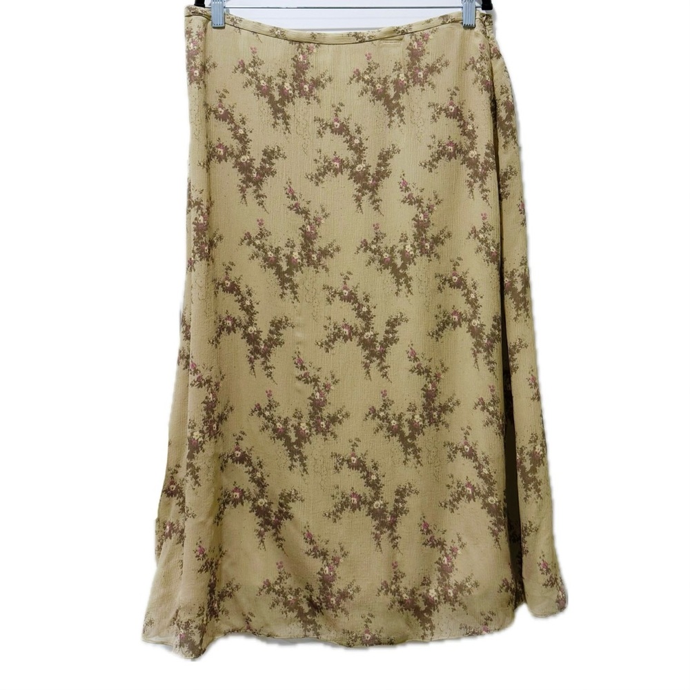 Vintage Floral Midi Skirt in Olive and Dusty Rose